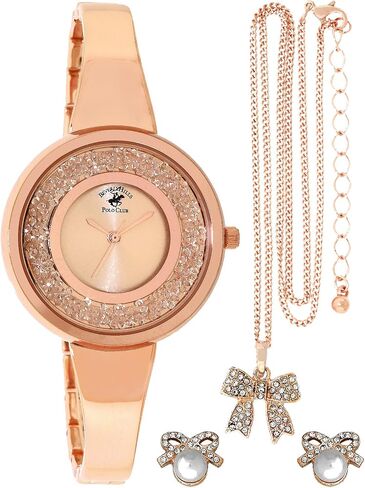 Beverly Hills Polo Club Women's Quartz Stainless Gold and Black 4 Piece Watch Cross and Earring Set - One Watch - One Necklace with a Cross - Two Matching Earrings in Saudi Arabia