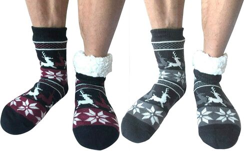 2 Pairs Men Winter Thermal Fleece Lined Knit Thick Slipper Socks Non Skid Socks in Saudi Arabia