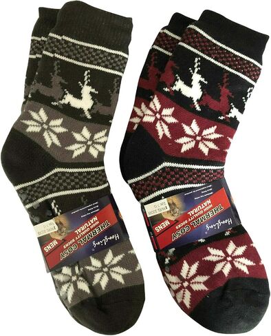 2 Pairs Men Winter Thermal Fleece Lined Knit Thick Slipper Socks Non Skid Socks in Saudi Arabia