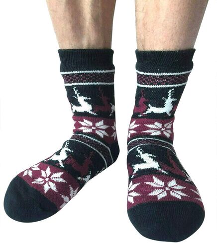 2 Pairs Men Winter Thermal Fleece Lined Knit Thick Slipper Socks Non Skid Socks in Saudi Arabia