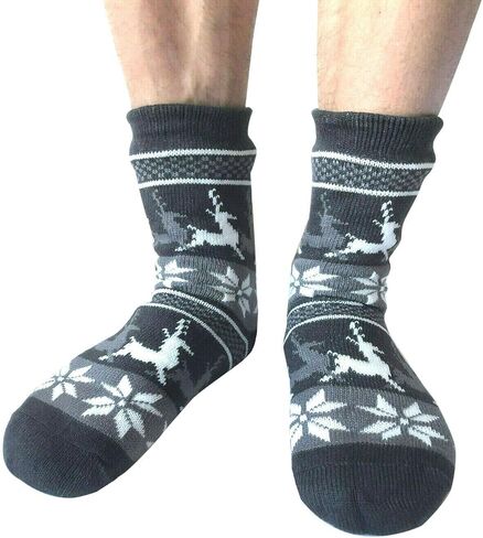 2 Pairs Men Winter Thermal Fleece Lined Knit Thick Slipper Socks Non Skid Socks in Saudi Arabia