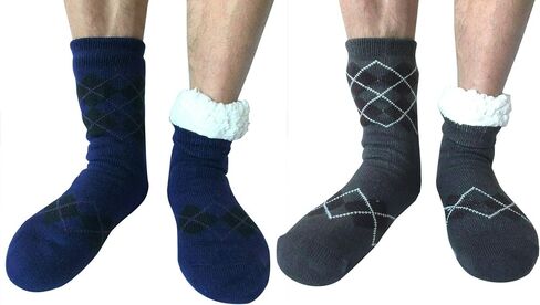 2 Pairs Men Winter Thermal Fleece Lined Knit Thick Slipper Socks Non Skid Socks in Saudi Arabia