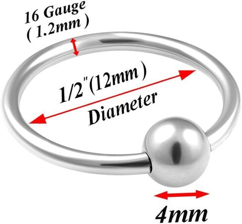 bodyjewellery 4pcs 16g Captive Bead Ring Cartilage Hoop Septum Nose Tragus Snake Bite Lip BCR Rook Helix Conch Eyebrow Daith Pick Size in Saudi Arabia