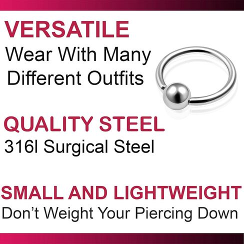 bodyjewellery 4pcs 16g Captive Bead Ring Cartilage Hoop Septum Nose Tragus Snake Bite Lip BCR Rook Helix Conch Eyebrow Daith Pick Size in Saudi Arabia