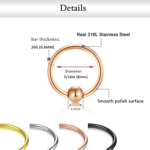 FECTAS 22G/20G/18G هيليكس دايث الزنمة الغضروف أقراط هوب الثابتة الخرز الأسير الأنف الحاجز خواتم الشفاه الدائري ميدوسا مونرو ثقب المجوهرات 6/8/10/12 مللي متر القطر in Kuwait