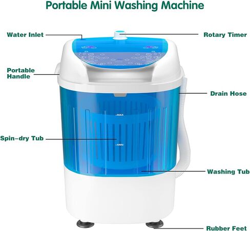 Renatone 5.5lbs Mini Washing Machine w/Spin Dryer, Portable Clothing Washer Single Tub Washing Machine, Compact Laundry Washer Machine w/ Cycle Basket and Drain Hose in Saudi Arabia