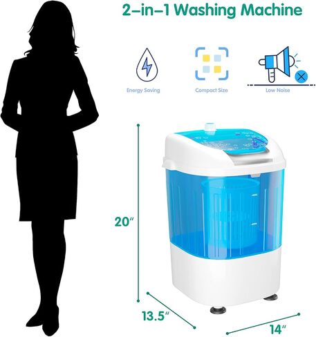 Renatone 5.5lbs Mini Washing Machine w/Spin Dryer, Portable Clothing Washer Single Tub Washing Machine, Compact Laundry Washer Machine w/ Cycle Basket and Drain Hose in Saudi Arabia