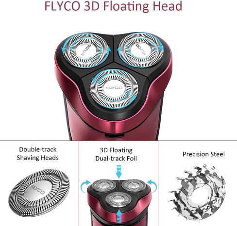 ماكينة حلاقة كهربائية للرجال، شفرات حلاقة FLYCO الرطبة والجافة للرجال للحلاقة الكهربائية اللاسلكية مع ماكينة تشذيب منبثقة، ماكينة حلاقة كهربائية دوارة للرجال مقاومة للماء وقابلة لإعادة الشحن - أحمر in Saudi Arabia