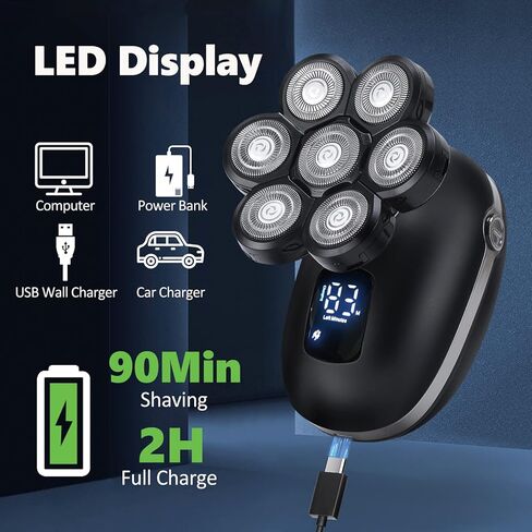 ماكينة حلاقة اللحية الكهربائية للرجال، ماكينة حلاقة الرأس 7D مقاومة للماء، ماكينة حلاقة لاسلكية 5 في 1، مجموعة حلاقة قابلة لاعادة الشحن للاستخدام الرطب والجاف مع مقص لحية وتشذيب الانف in Kuwait