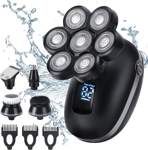 ماكينة حلاقة اللحية الكهربائية للرجال، ماكينة حلاقة الرأس 7D مقاومة للماء، ماكينة حلاقة لاسلكية 5 في 1، مجموعة حلاقة قابلة لاعادة الشحن للاستخدام الرطب والجاف مع مقص لحية وتشذيب الانف in Kuwait