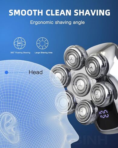 LOBINH Electric Head Shaver for Bald Men, 5-in-1 Men's Electric Rotary Razor with 7D Floating Head, 100% Washable Wet & Dry Shaving with Grooming Kit, LED Display, USB Rechargeable Type-C Adapter in Saudi Arabia