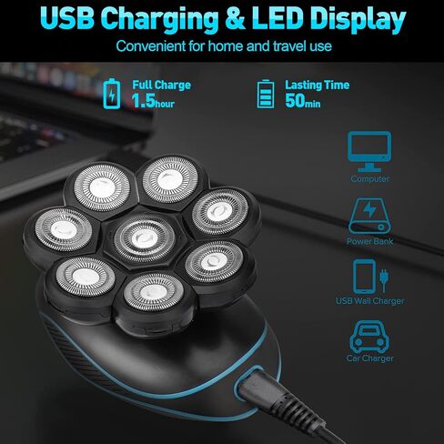 Qreeyx Head Shaver for Bald Men 5-in-1 Electric Head Shaver for Men 8D Head Razor Waterproof Men's Grooming Kit with Nose&Ear Trimmer Cordless Shaver with LED Display and USB Rechargeable in Kuwait