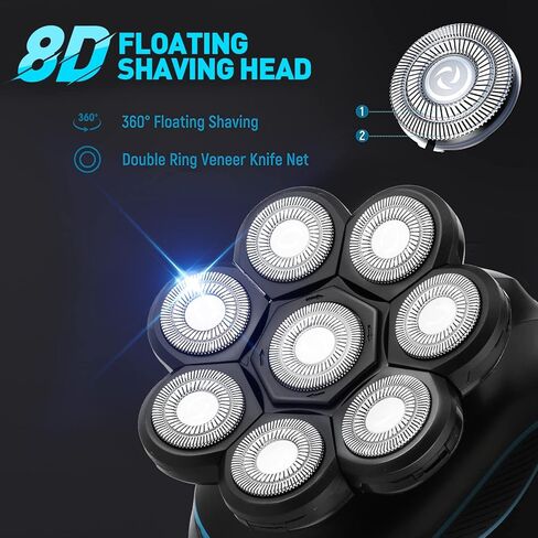 Qreeyx Head Shaver for Bald Men 5-in-1 Electric Head Shaver for Men 8D Head Razor Waterproof Men's Grooming Kit with Nose&Ear Trimmer Cordless Shaver with LED Display and USB Rechargeable in Kuwait
