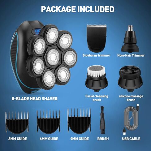 Qreeyx Head Shaver for Bald Men 5-in-1 Electric Head Shaver for Men 8D Head Razor Waterproof Men's Grooming Kit with Nose&Ear Trimmer Cordless Shaver with LED Display and USB Rechargeable in Kuwait