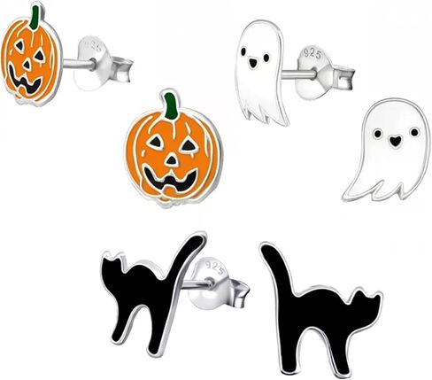 SAE99 Halloween .925 Sterling-Silver TINY Stud Earrings, Multiple Piercing, for Cartilage, Helix, 2nd Ear Piercing (Nickel Free) in Kuwait