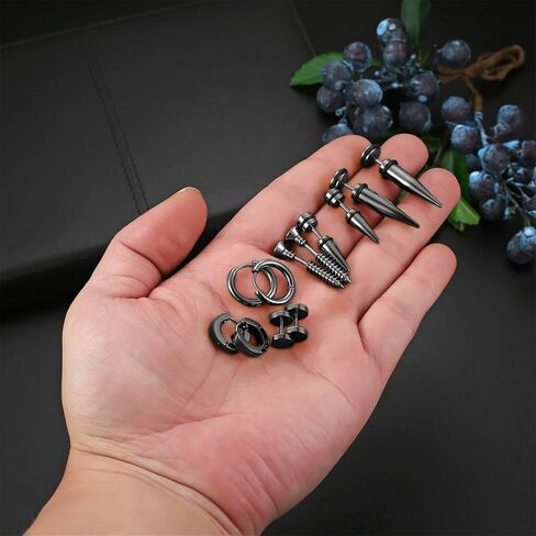 Aroncent 6 Pairs Stainless Steel Earrings for Men Small Hoop Earrings Fake Gauges Fake Earrings Spike Earrings for Men Women Earrings Set in Saudi Arabia