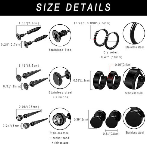 Aroncent 6 Pairs Stainless Steel Earrings for Men Small Hoop Earrings Fake Gauges Fake Earrings Spike Earrings for Men Women Earrings Set in Saudi Arabia