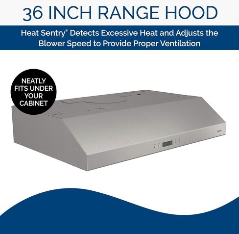 Broan-NuTone BCDJ136SS Glacier 36-inch Under-Cabinet 4-Way Convertible Range Hood with 3-Speed Exhaust Fan and Light, Stainless Steel in Saudi Arabia