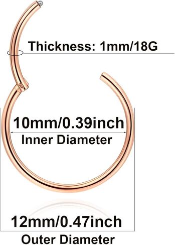 Rose Gold Hinged 20g 18g 16g Nose Rings Hoops 6mm 8mm 10mm 12mm 14mm 16mm Septum Ring Clicker Cartilage Helix Hoop Earrings Set in Saudi Arabia