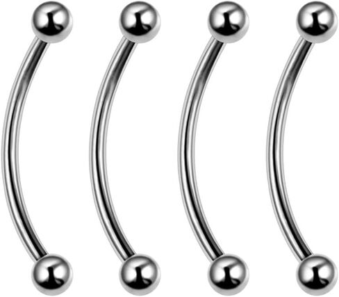 4 PC Set 16G Titanium IP 316L Surgical Stainless Steel Long Snake Eyes Piercing Ring Tongue Curved Barbell in Kuwait