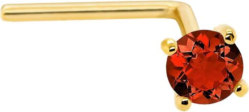22G Solid 14Kt Gold L-Shape Nose Stud with real Garnet Gemstone, 14kt Yellow Gold or 14kt White Gold Prong Setting - January Birthstone Nose Ring in Saudi Arabia