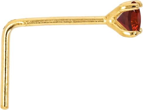 22G Solid 14Kt Gold L-Shape Nose Stud with real Garnet Gemstone, 14kt Yellow Gold or 14kt White Gold Prong Setting - January Birthstone Nose Ring in Saudi Arabia