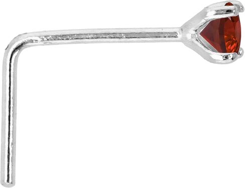 22G Solid 14Kt Gold L-Shape Nose Stud with real Garnet Gemstone, 14kt Yellow Gold or 14kt White Gold Prong Setting - January Birthstone Nose Ring in Saudi Arabia