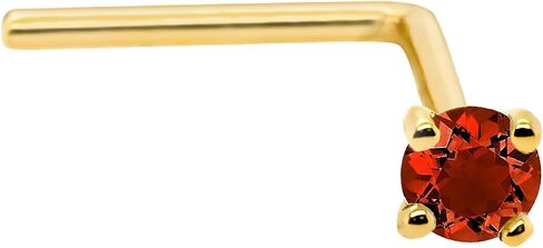 22G Solid 14Kt Gold L-Shape Nose Stud with real Garnet Gemstone, 14kt Yellow Gold or 14kt White Gold Prong Setting - January Birthstone Nose Ring in Saudi Arabia