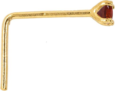 22G Solid 14Kt Gold L-Shape Nose Stud with real Garnet Gemstone, 14kt Yellow Gold or 14kt White Gold Prong Setting - January Birthstone Nose Ring in Saudi Arabia