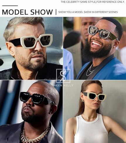 SHEEN KELLY Retro Square Thick Chunky Sunglasses For Women Men Trendy Gangster Rectangular Pattern Black Shades Eyewear in Saudi Arabia