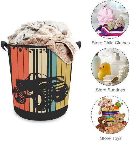 Monster Truck Retro Laundry Basket Hamper Bag Dirty Clothes Storage Bin Waterproof Foldable Collapsible Toy Organizer for Office Bedroom Clothes Toys Gift Basket in Kuwait