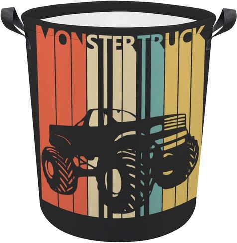 Monster Truck Retro Laundry Basket Hamper Bag Dirty Clothes Storage Bin Waterproof Foldable Collapsible Toy Organizer for Office Bedroom Clothes Toys Gift Basket in Kuwait