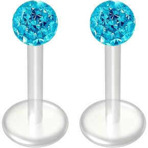 2 قطعة 16 جرام كريستال تشيكوسلوفاكيا الأزرق Bioplast Labret مرنة الشفاه مسمار واضح BioFlex مجوهرات مضادة للحساسية 12 مللي متر in Kuwait