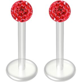 2pc 16g Crystal CZ Blue Bioplast Labret Flexible Lip Stud Clear BioFlex Hypoallergenic Jewelry 12mm in Kuwait