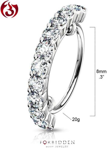 Forbidden Body Jewelry 16-20g 8mm Surgical Steel Bendable Cartilage Hoop Featuring Lined CZ Gemstones in Half Circle Formation in Saudi Arabia