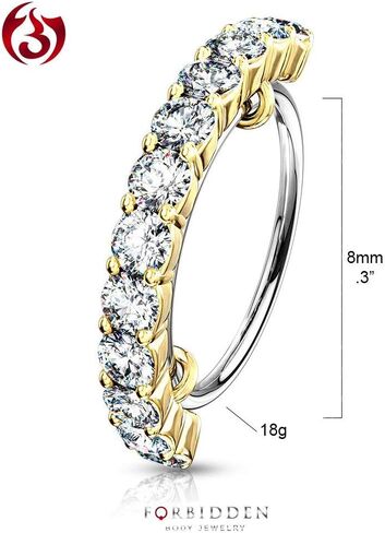 Forbidden Body Jewelry 16-20g 8mm Surgical Steel Bendable Cartilage Hoop Featuring Lined CZ Gemstones in Half Circle Formation in Saudi Arabia
