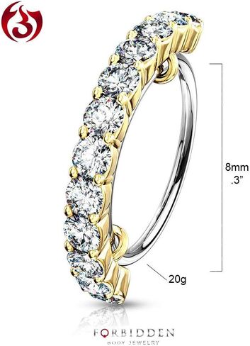 Forbidden Body Jewelry 16-20g 8mm Surgical Steel Bendable Cartilage Hoop Featuring Lined CZ Gemstones in Half Circle Formation in Saudi Arabia