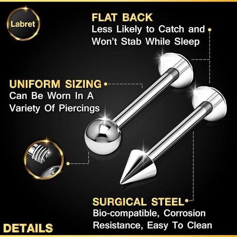 4PCS Surgical Steel Lip Ring Studs 14 gauge 3mm Ball Spike Spider Bite Earrings Vertical Labret Piercing Jewelry Choose Sizes in Kuwait