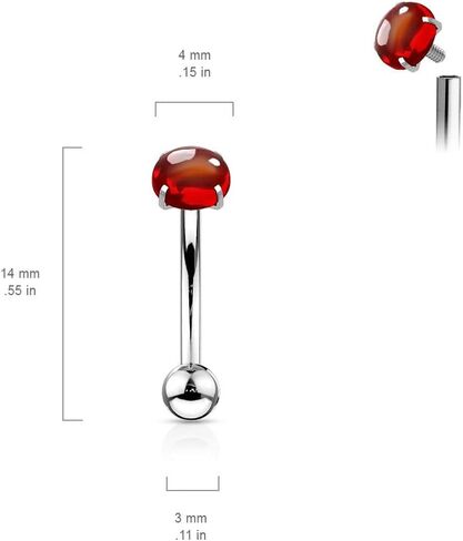 Amelia Fashion 16 Gauge Zircon Stone Internally Threaded Curved Barbell/Eyebrow Ring 316L Surgical Stainelss Steel (Choose Color) in Saudi Arabia