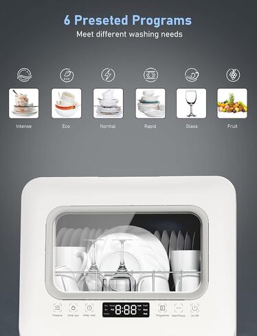 Countertop Dishwasher, Portable Dishwasher with 6L Water Tank & 6 Programs, Mini Dishwasher with 360° Dual Spray & Air-Dry, Water/Power-saving for Apartments & RVs, Accessories included, White… in Saudi Arabia