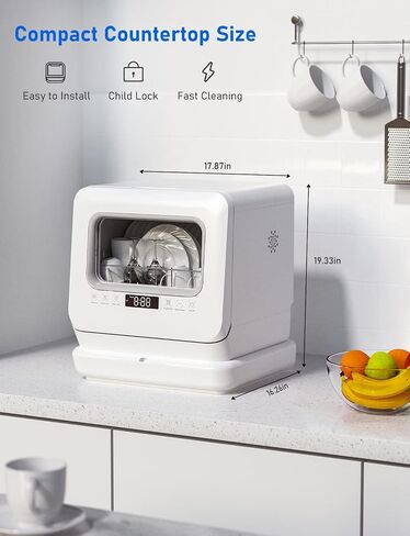 Countertop Dishwasher, Portable Dishwasher with 6L Water Tank & 6 Programs, Mini Dishwasher with 360° Dual Spray & Air-Dry, Water/Power-saving for Apartments & RVs, Accessories included, White… in Saudi Arabia