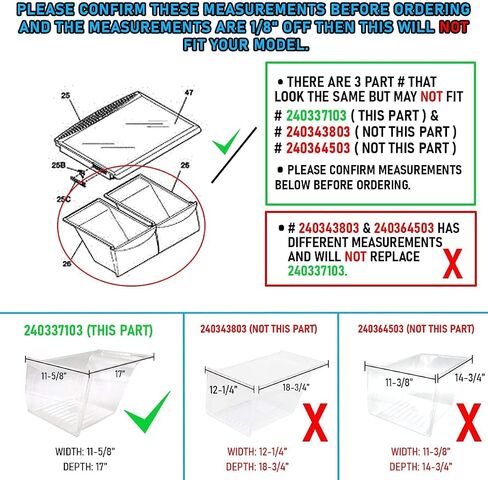 UPGRADED Lifetime Appliance 2 x 240337103 Crisper Bin Compatible with Frigidaire Refrigerator Shelf | Fridge Drawer - 240337100, AP2115741, 240323007 in Saudi Arabia