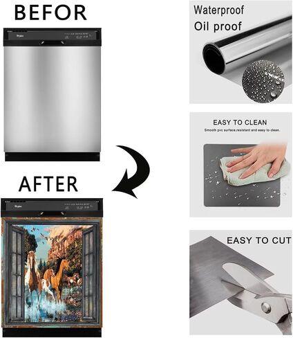 Running Horse Magnetic Dishwasher Sticker Kitchen Dishwasher Magnet Cover Reusable Dishwasher Home Decor Wallpaper 23" x 26" in Saudi Arabia