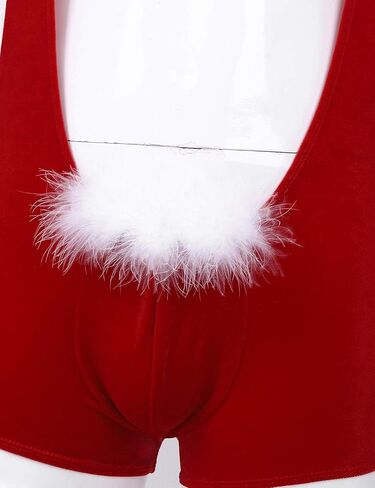 ACSUSS Mens Soft Velvet Christmas Lingerie Racer Back Leotard Wrestling Singlet Bodysuit with Bowtie in Kuwait