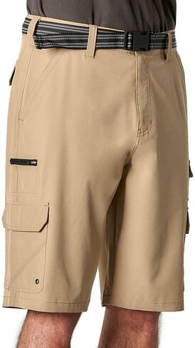 شورت كارجو من الألياف الدقيقة المطاطية بحزام من Iron Clothing (as1، الخصر، Numeric_36، عادي، أسمر ضارب للصفرة، 36، مقاس مريح) in Saudi Arabia