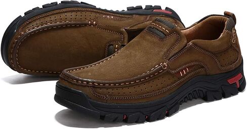 CHICLOVEY Men's Slip-on Hiking Shoes Leather Casual Outdoor Walking Sneaker in Saudi Arabia