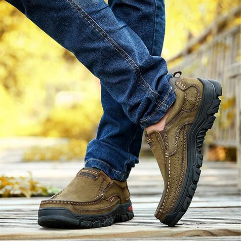 CHICLOVEY Men's Slip-on Hiking Shoes Leather Casual Outdoor Walking Sneaker in Saudi Arabia