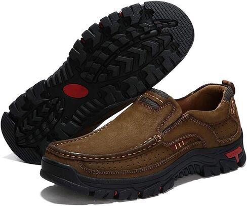 CHICLOVEY Men's Slip-on Hiking Shoes Leather Casual Outdoor Walking Sneaker in Saudi Arabia