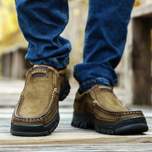 CHICLOVEY Men's Slip-on Hiking Shoes Leather Casual Outdoor Walking Sneaker in Saudi Arabia