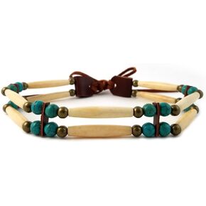 Local Bead Shop Handmade 2 Line Antiqued Buffalo Bone Hairpipe Beads Traditional Tribal Choker Necklace in Kuwait